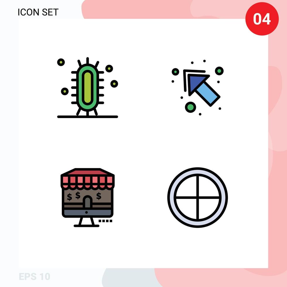 groep van 4 gevulde lijn vlak kleuren tekens en symbolen voor biologie afzet wetenschap omhoog leger bewerkbare vector ontwerp elementen