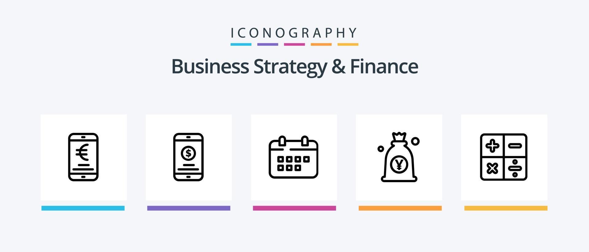 bedrijf strategie en financiën lijn 5 icoon pak inclusief mobiel geld. tas. euro. geld. Japan. creatief pictogrammen ontwerp vector