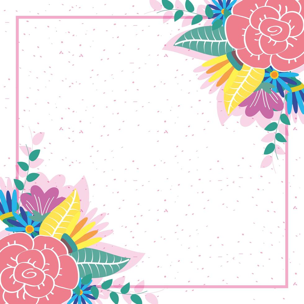 bloemen en bladeren decoratief vierkant frame vector