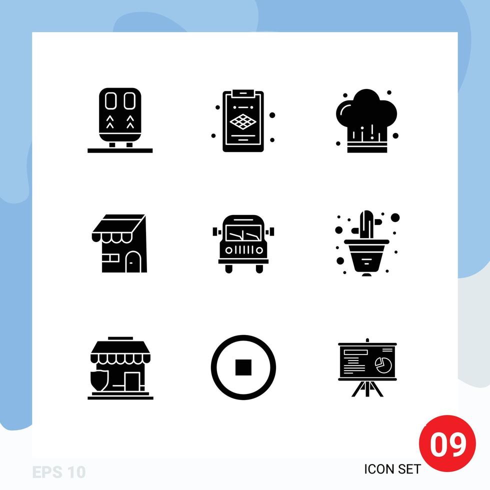 reeks van 9 modern ui pictogrammen symbolen tekens voor onderwijs busje keuken vrachtauto online bewerkbare vector ontwerp elementen