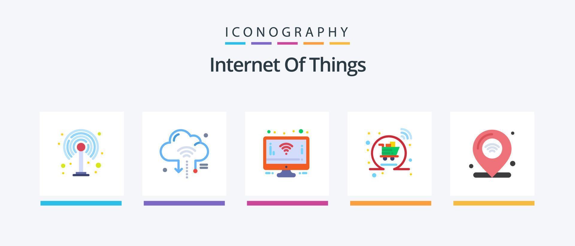 internet van dingen vlak 5 icoon pak inclusief internet van dingen. plaats. monitor. winkelen. kar. creatief pictogrammen ontwerp vector