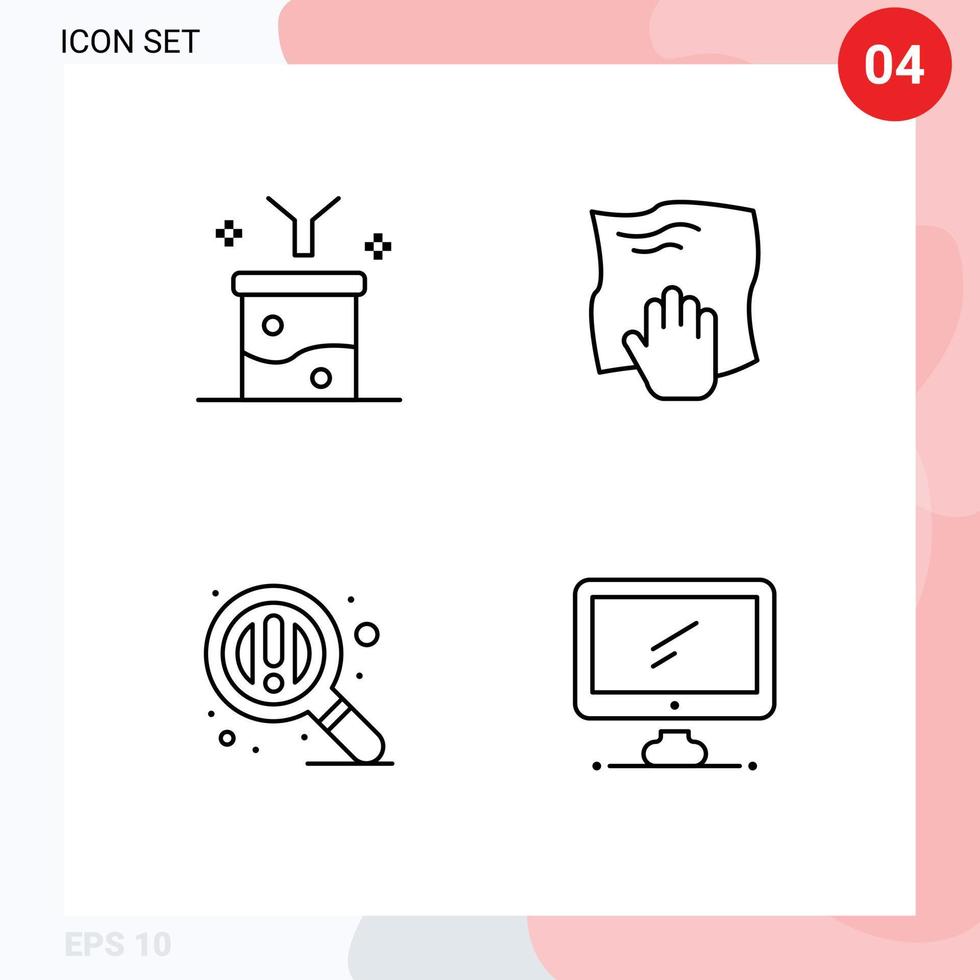 groep van 4 gevulde lijn vlak kleuren tekens en symbolen voor groot gegevens en wetenschap concept schrobben trechter hand- zoeken bewerkbare vector ontwerp elementen