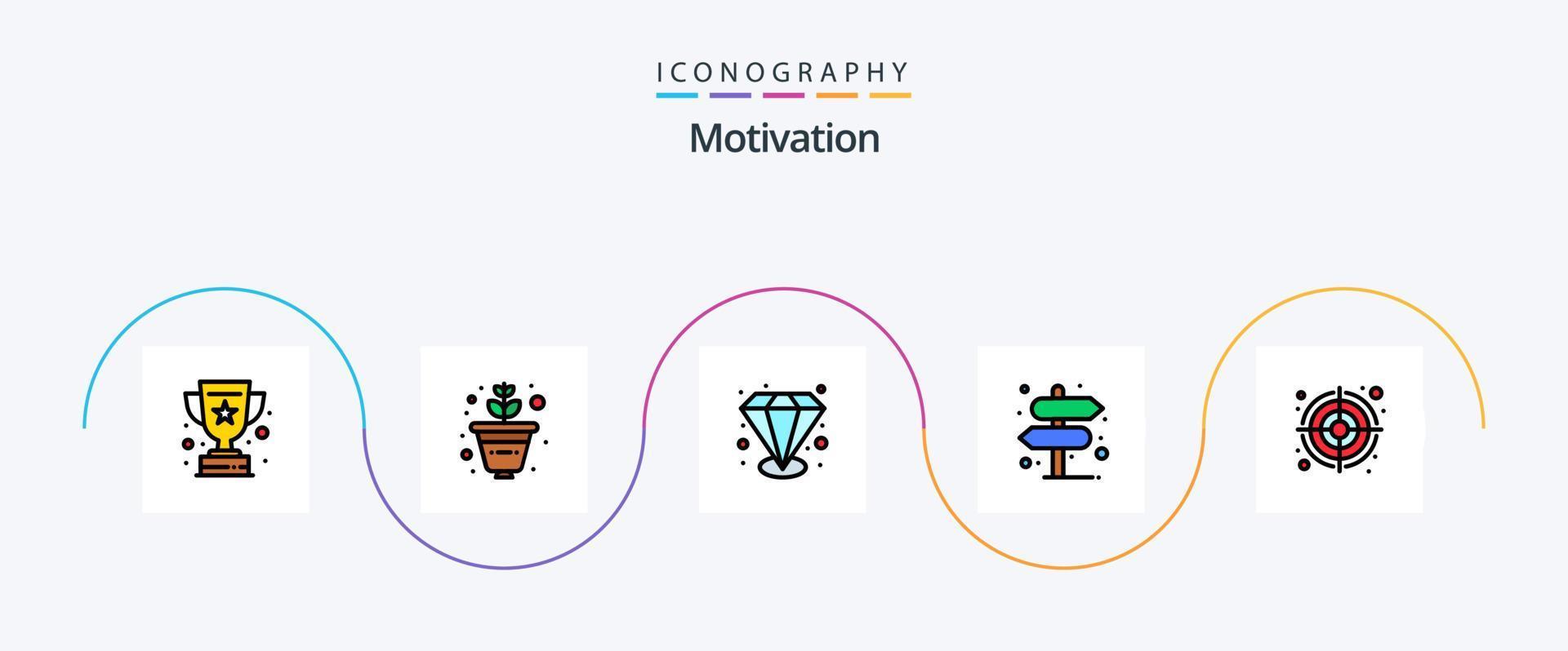 motivatie lijn gevulde vlak 5 icoon pak inclusief . doel. kwaliteit. stieren oog. wijzer vector