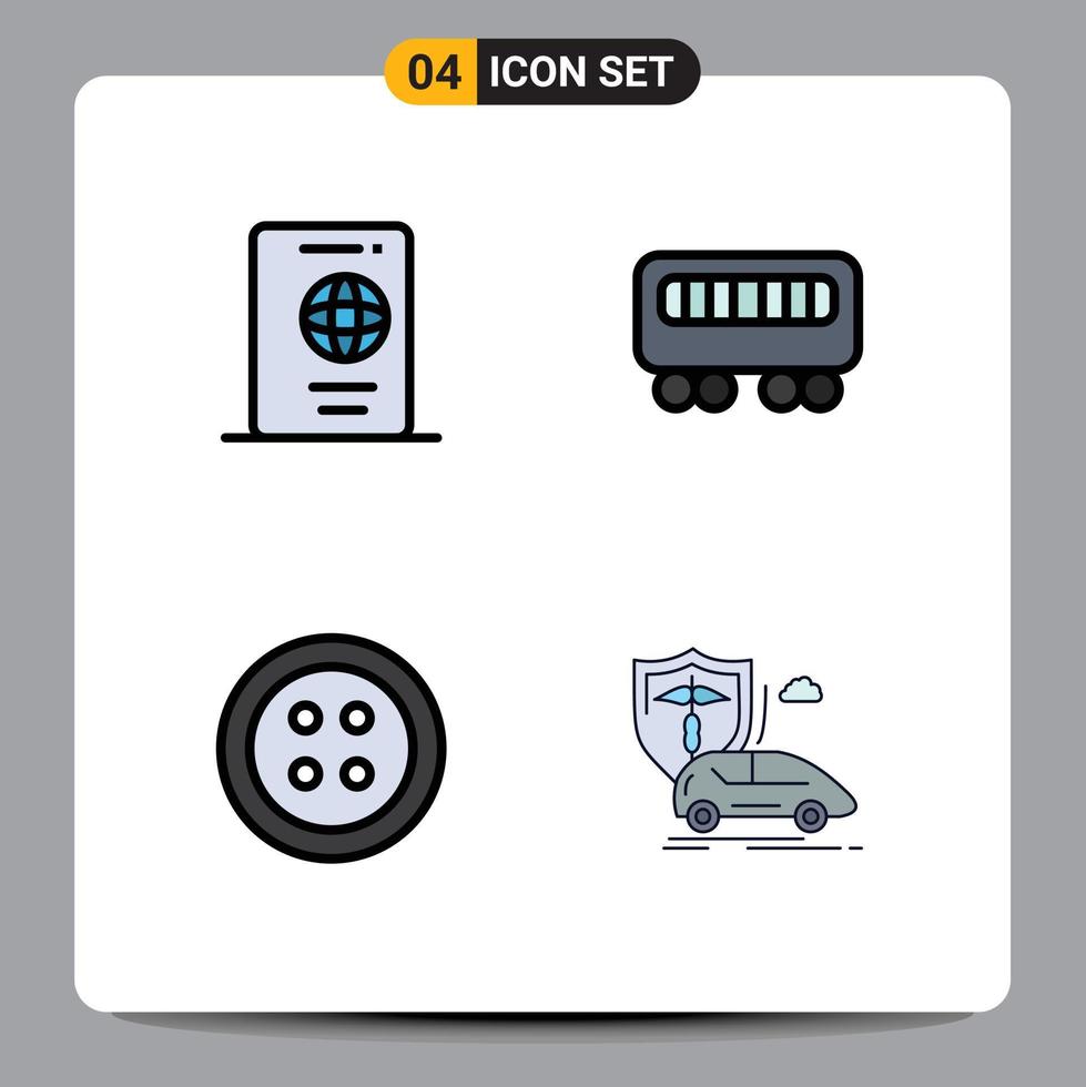 universeel icoon symbolen groep van 4 modern gevulde lijn vlak kleuren van vakantie naaien toerist spoorweg auto bewerkbare vector ontwerp elementen