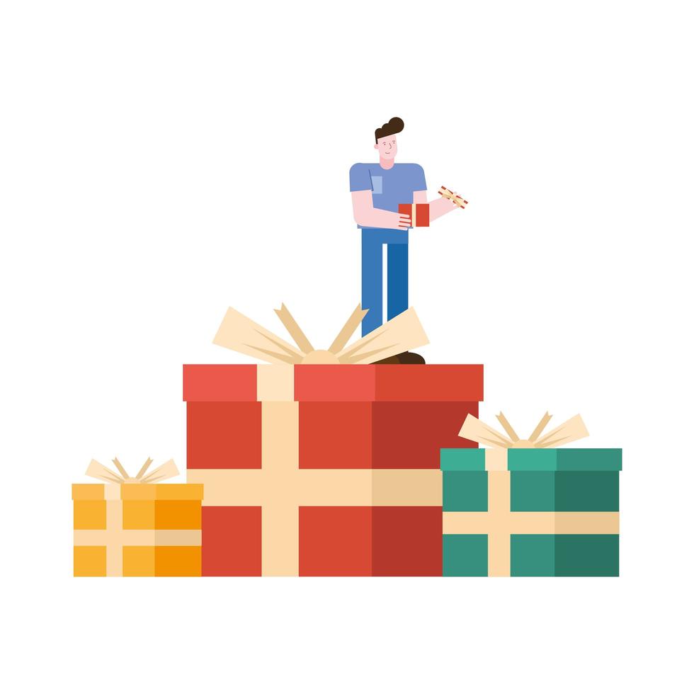 jonge man met geschenken vector illustratie ontwerp