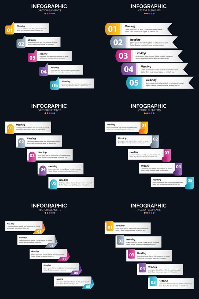 vector 6 infographics pak presentatie glijbaan sjabloon 5 stappen fiets diagrammen en tijdlijnen