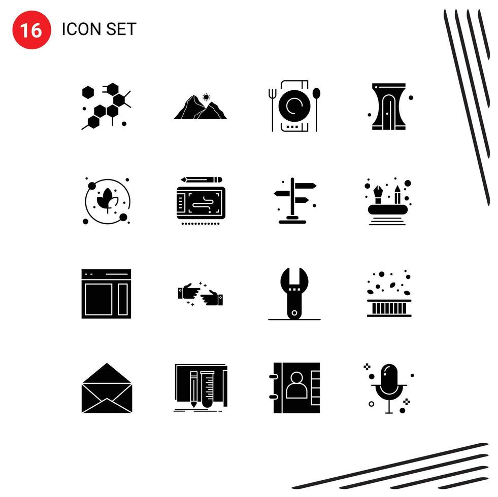 pictogram reeks van 16 gemakkelijk solide glyphs van fabriek slijper cafe potlood terug naar school- bewerkbare vector ontwerp elementen