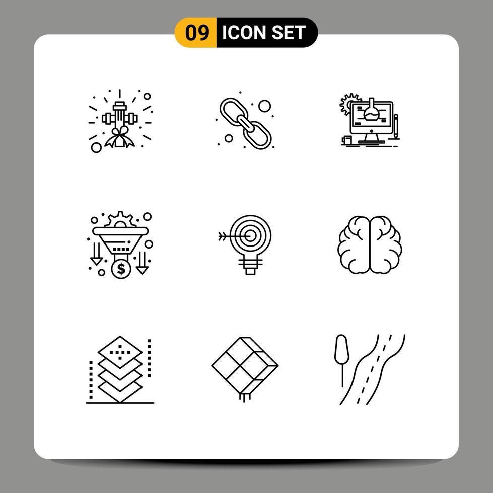 modern reeks van 9 contouren pictogram van darts geld chemisch trechter conversie bewerkbare vector ontwerp elementen