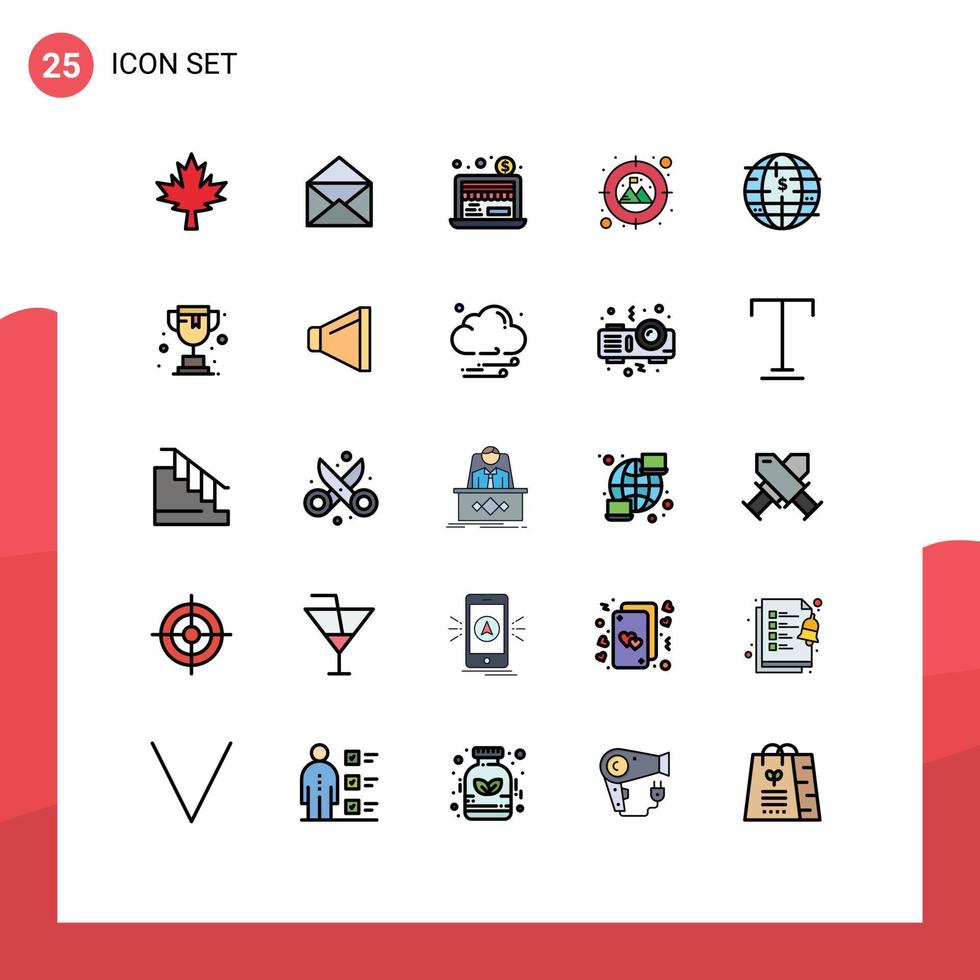 25 universeel gevulde lijn vlak kleur tekens symbolen van online valuta online blockchain doelwit bewerkbare vector ontwerp elementen