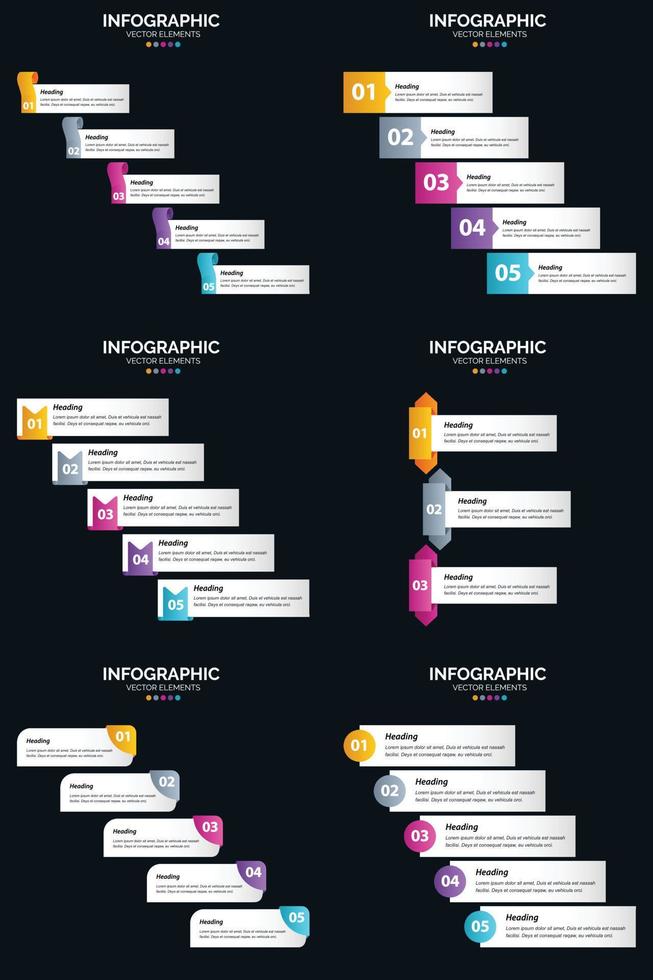 vector 6 infographics pak presentatie glijbaan sjabloon 5 stappen fiets diagrammen en tijdlijnen