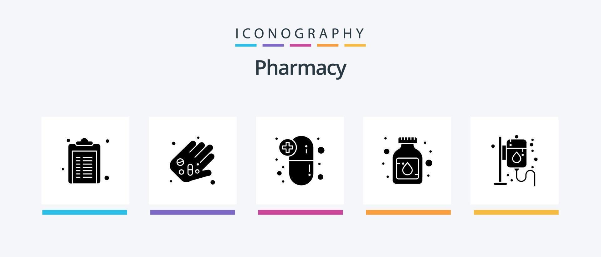 apotheek glyph 5 icoon pak inclusief Gezondheid. geneesmiddel. capsule. medicatie. fles. creatief pictogrammen ontwerp vector