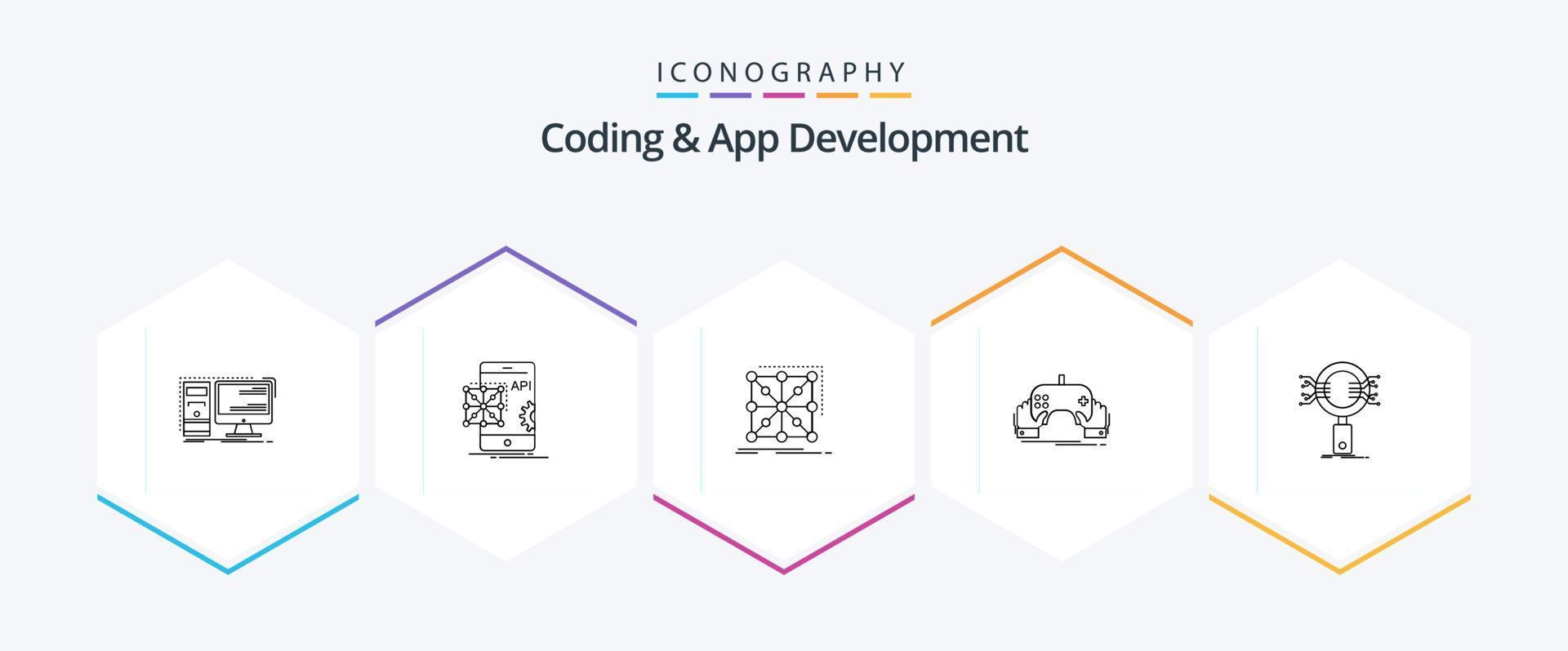 codering en app ontwikkeling 25 lijn icoon pak inclusief mobiel. spel. ontwikkeling. complex. app vector
