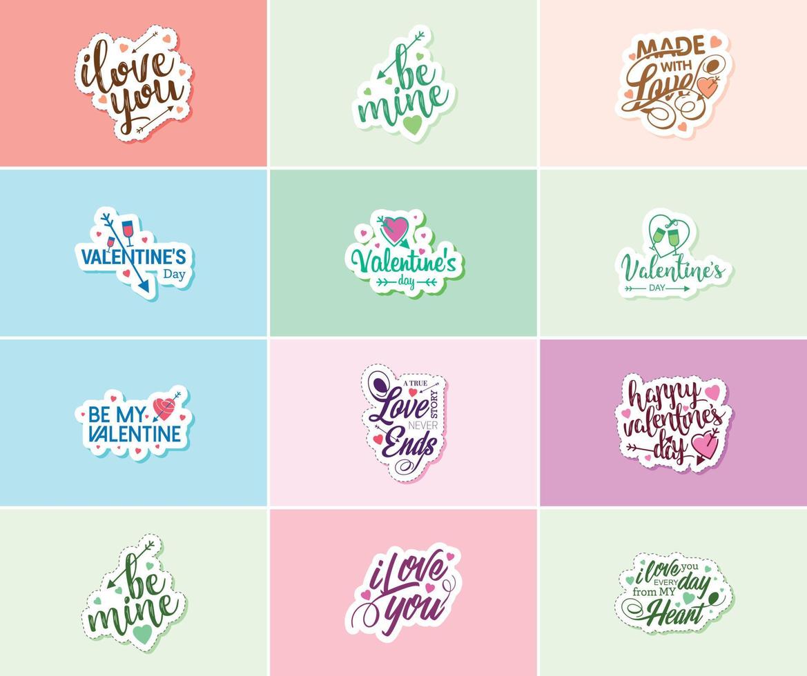 liefdevol Valentijnsdag dag typografie stickers vector