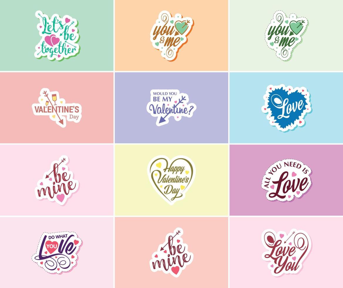 liefde belettering stickers voor de meest romantisch dag van de jaar vector