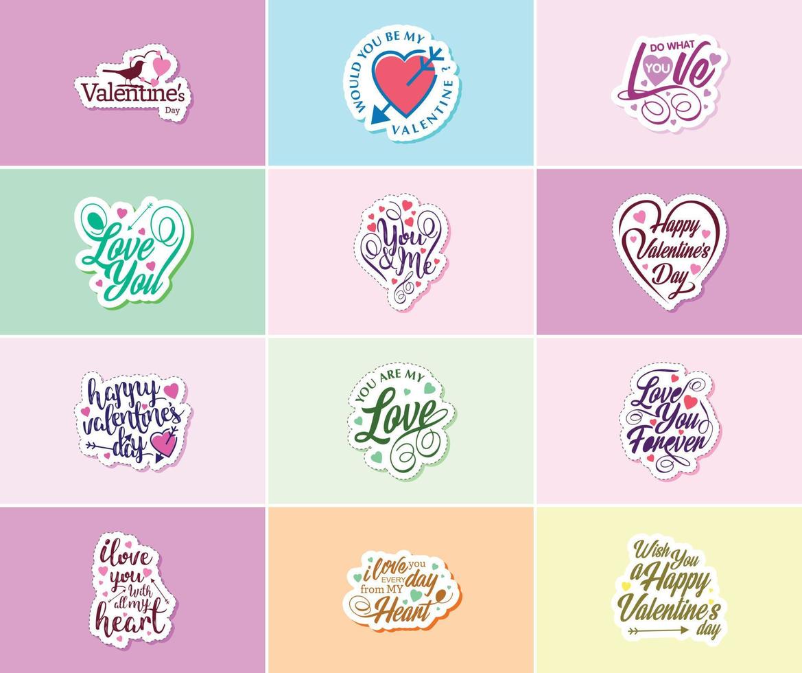 uitdrukken uw liefde met Valentijnsdag dag typografie en grafisch ontwerp stickers vector