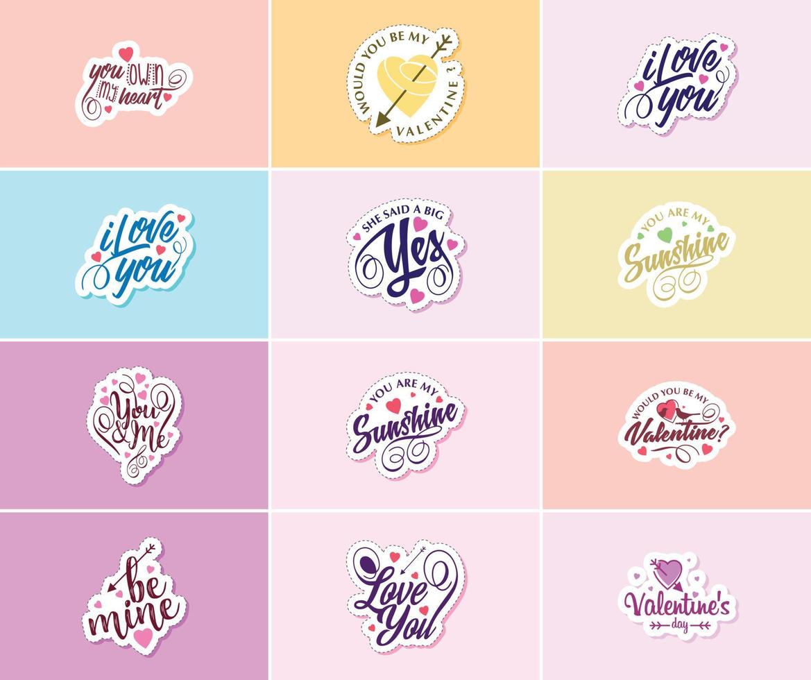 bloemen. liefde. en grafisch stickers voor Valentijnsdag dag vector