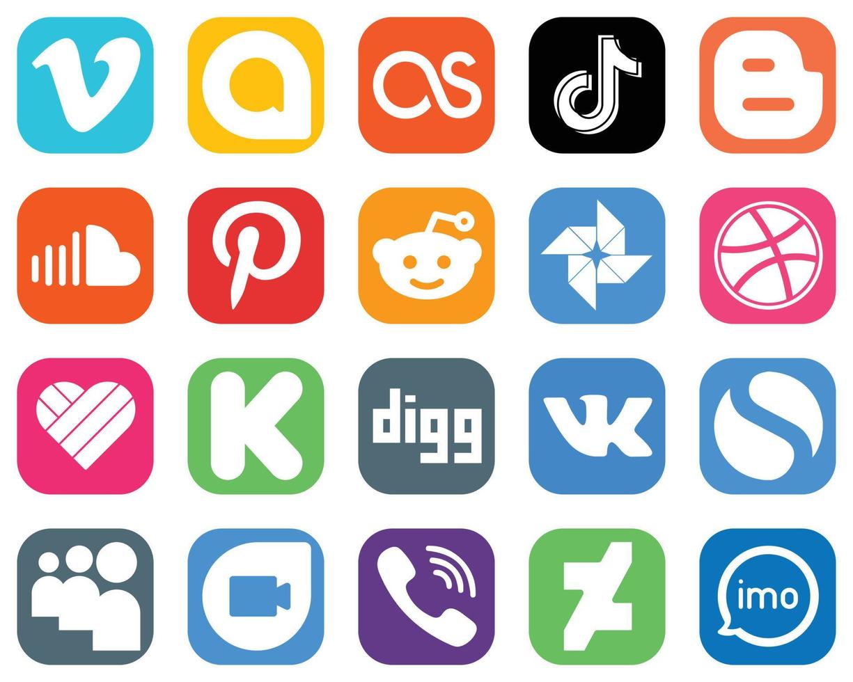 20 modern sociaal media pictogrammen zo net zo dribbelen. reddit. pinterest en geluid pictogrammen. helling sociaal media pictogrammen verzameling vector