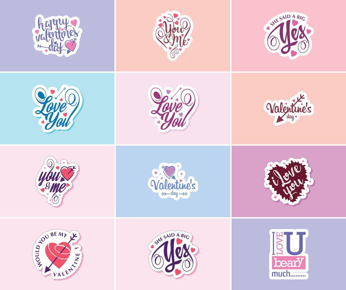 vieren uw liefde met mooi typografie en grafisch stickers vector