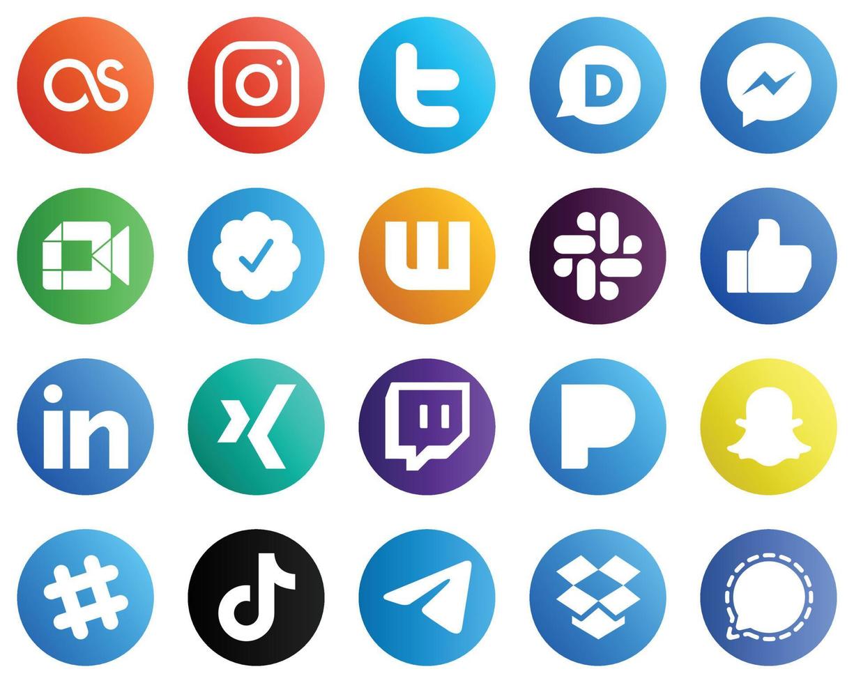 20 professioneel sociaal media pictogrammen zo net zo facebook. slap. facebook en wattpad pictogrammen. ten volle aanpasbare en professioneel vector