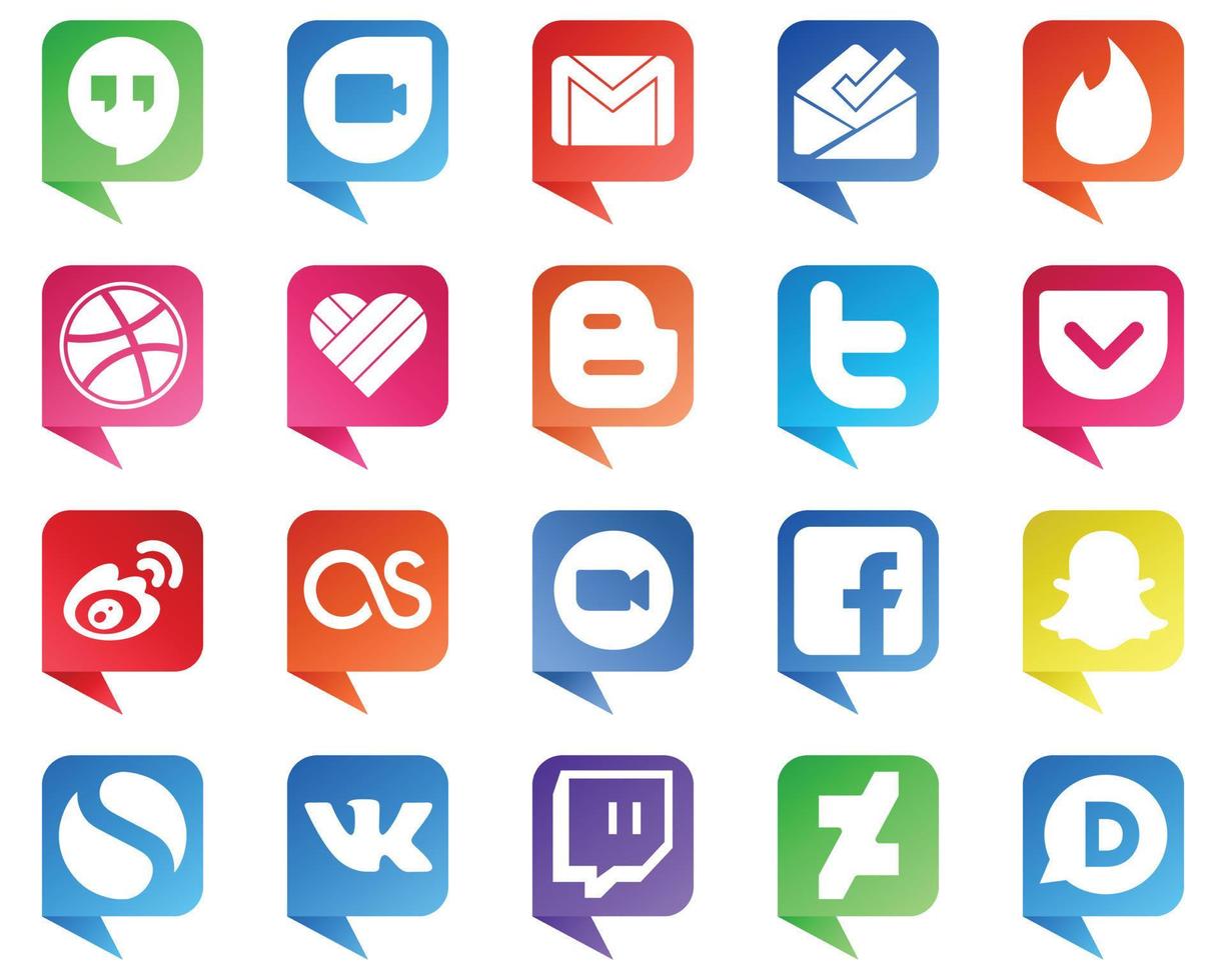 20 babbelen bubbel stijl pictogrammen van majoor sociaal media platformen zo net zo sine. zoals. weibo en tweet pictogrammen. creatief en hoog resolutie vector