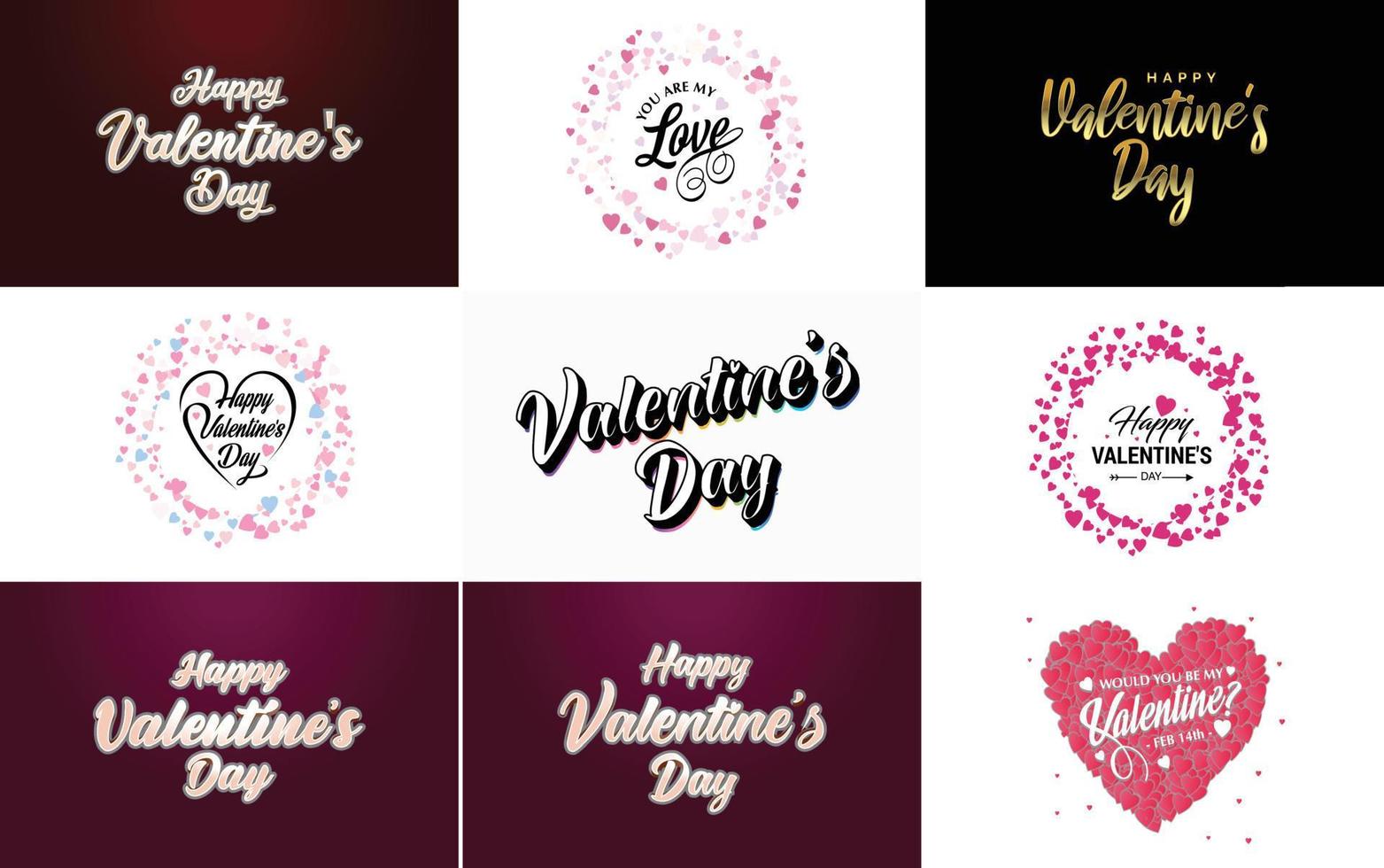 hand getekend zwart belettering Valentijnsdag dag en roze harten Aan wit achtergrond vector illustratie geschikt voor gebruik in ontwerp van kaarten. spandoeken. logo's. flyers. etiketten. pictogrammen. insignes. en stickers