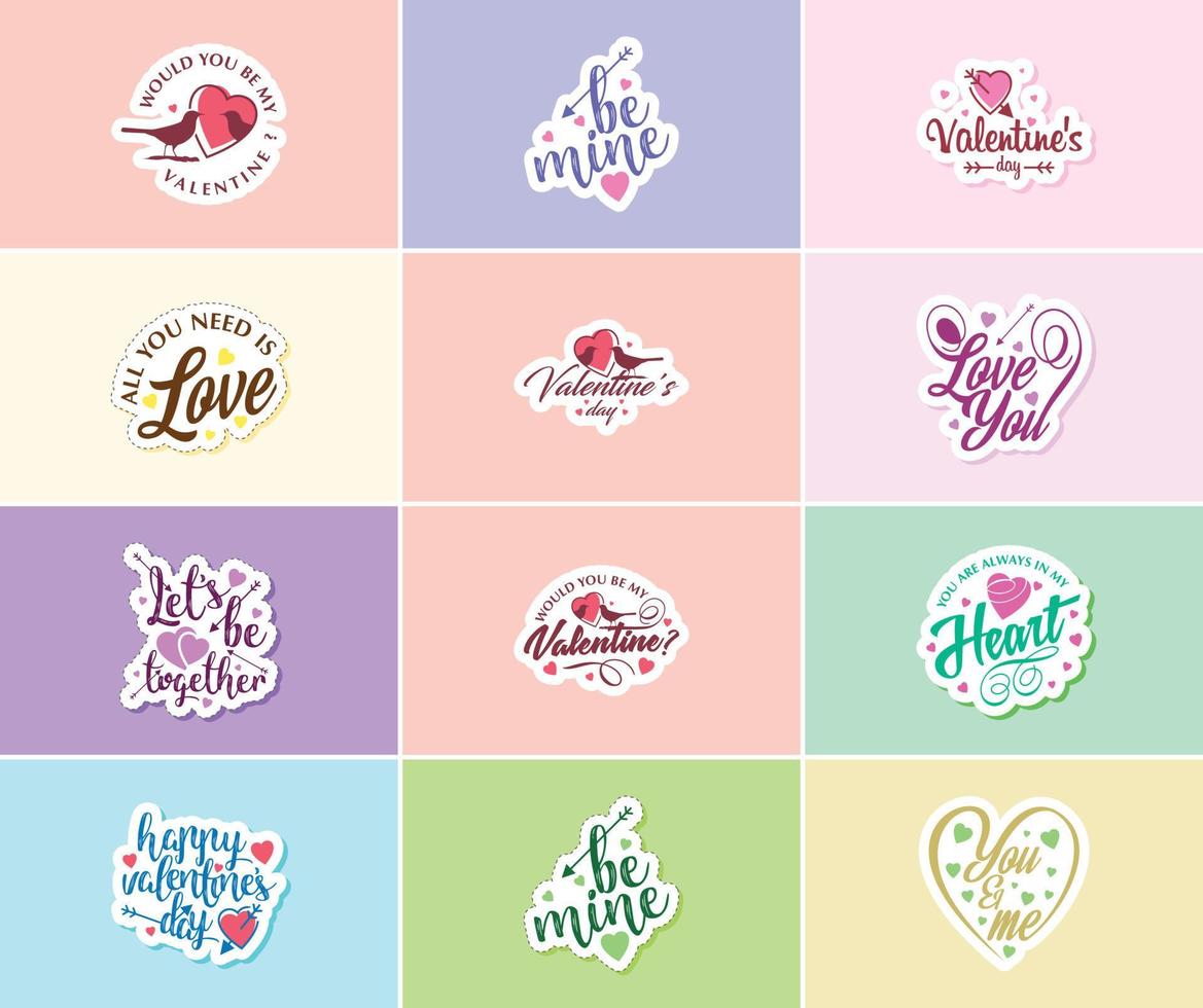 liefde belettering stickers voor de meest romantisch dag van de jaar vector
