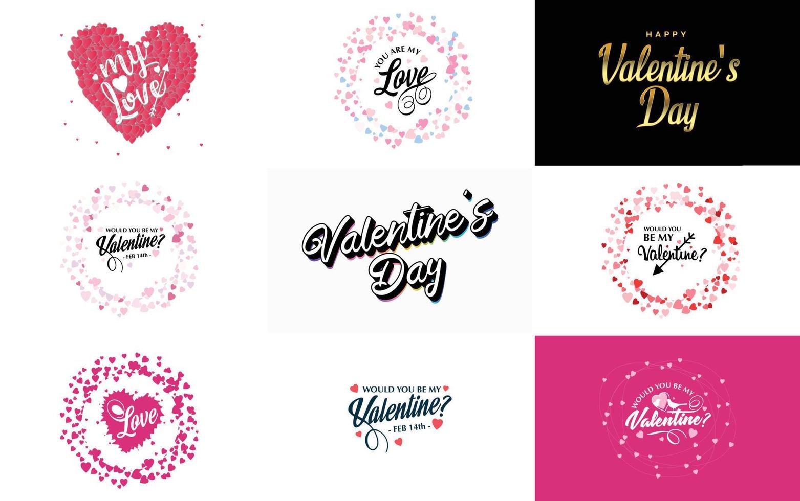 gelukkig Valentijnsdag dag typografie ontwerp met een hartvormig krans en een helling kleur regeling vector