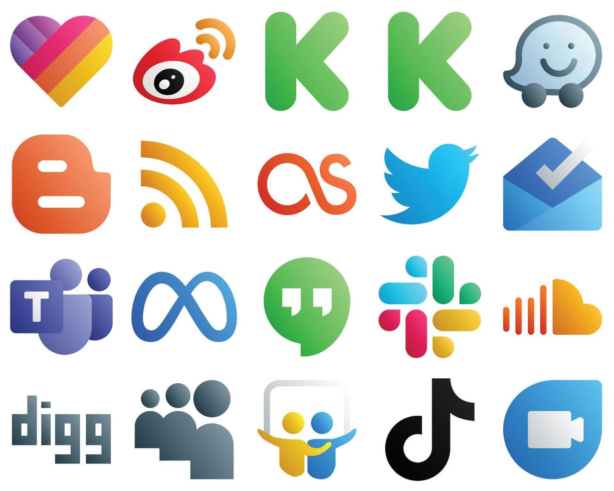helling sociaal media merk icoon reeks 20 pictogrammen zo net zo postvak IN. blogger. tweet en lastfm pictogrammen. premie en hoog kwaliteit vector