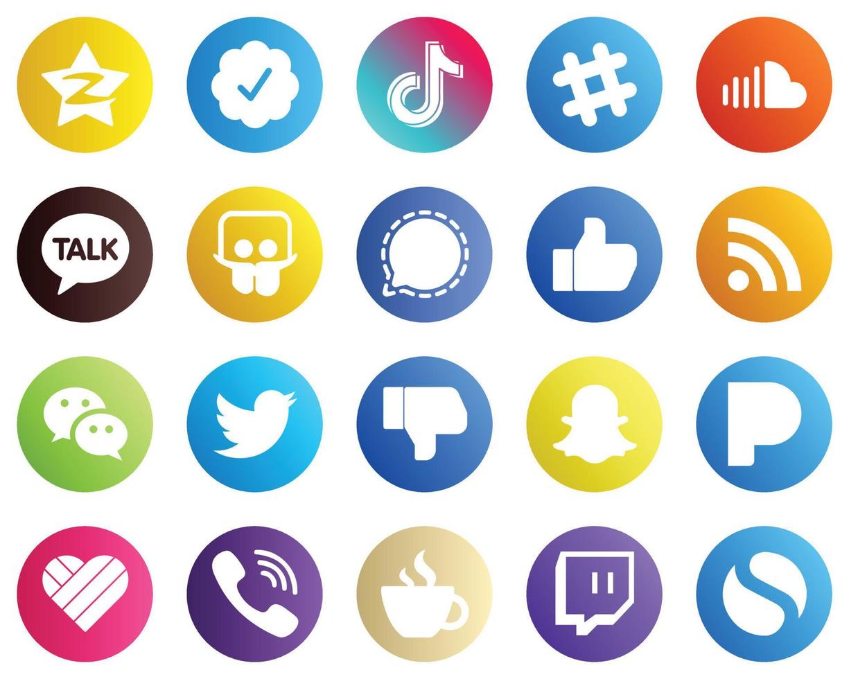 20 gemakkelijk sociaal media pictogrammen zo net zo signaal. dia delen en muziek- pictogrammen. premie en hoog kwaliteit vector