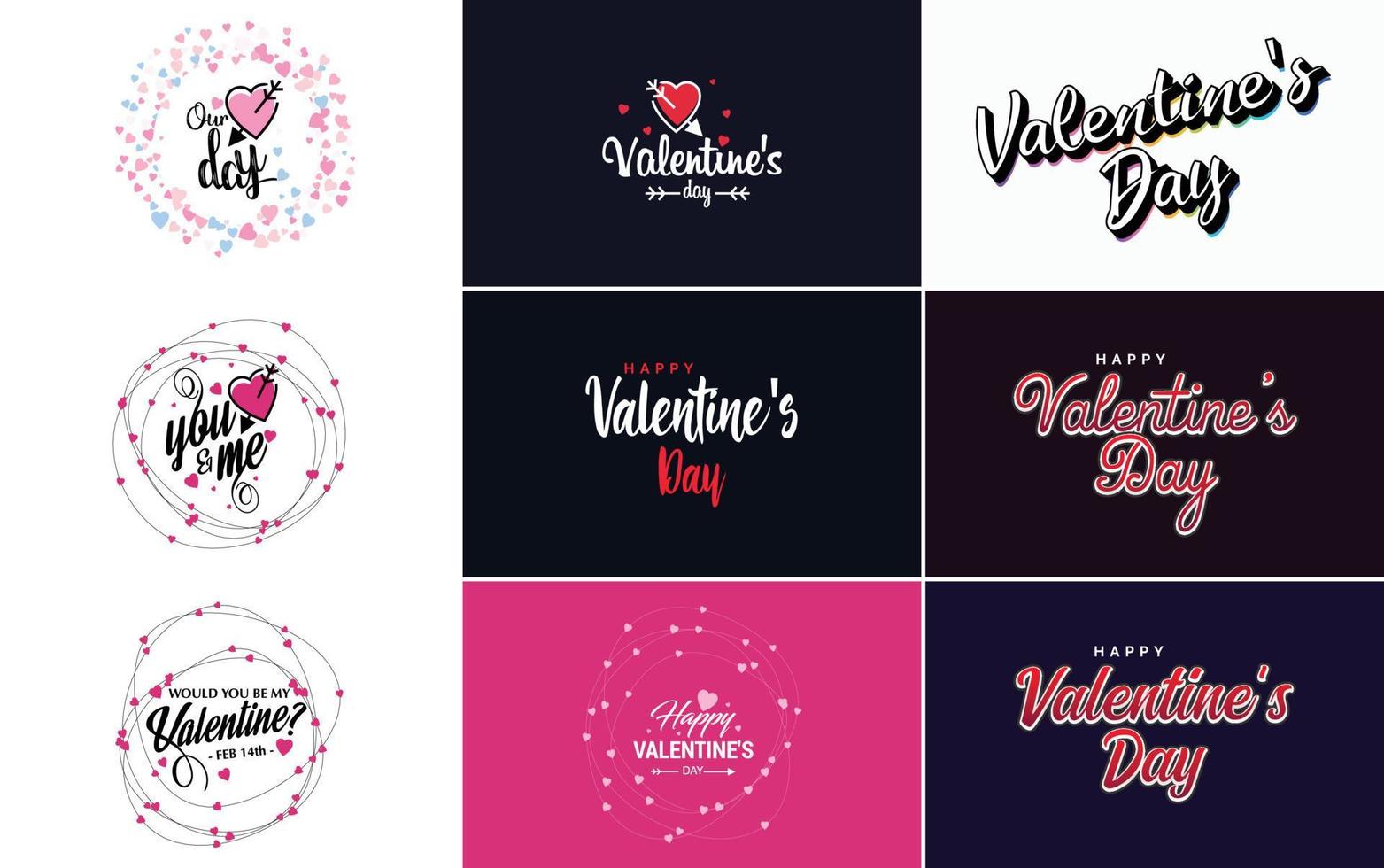 hand getekend zwart belettering Valentijnsdag dag en roze harten Aan wit achtergrond vector illustratie geschikt voor gebruik in ontwerp van kaarten. spandoeken. logo's. flyers. etiketten. pictogrammen. insignes. en stickers