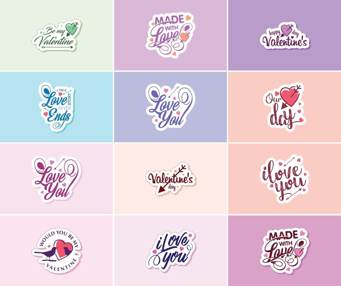 oprecht typografie stickers voor Valentijnsdag dag vector