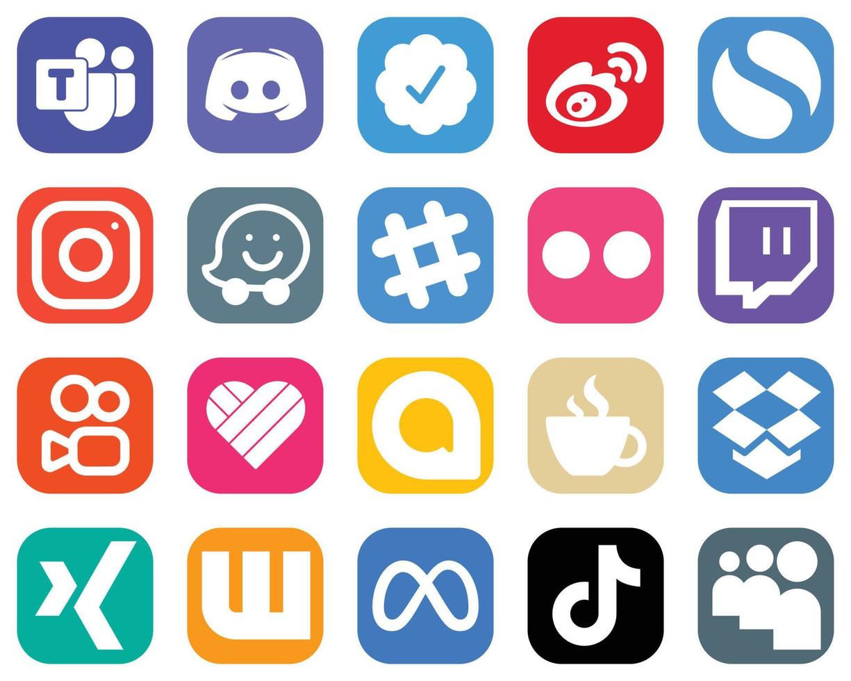 20 professioneel sociaal media pictogrammen zo net zo flickr. waas. sina en instagram pictogrammen. helling icoon bundel vector