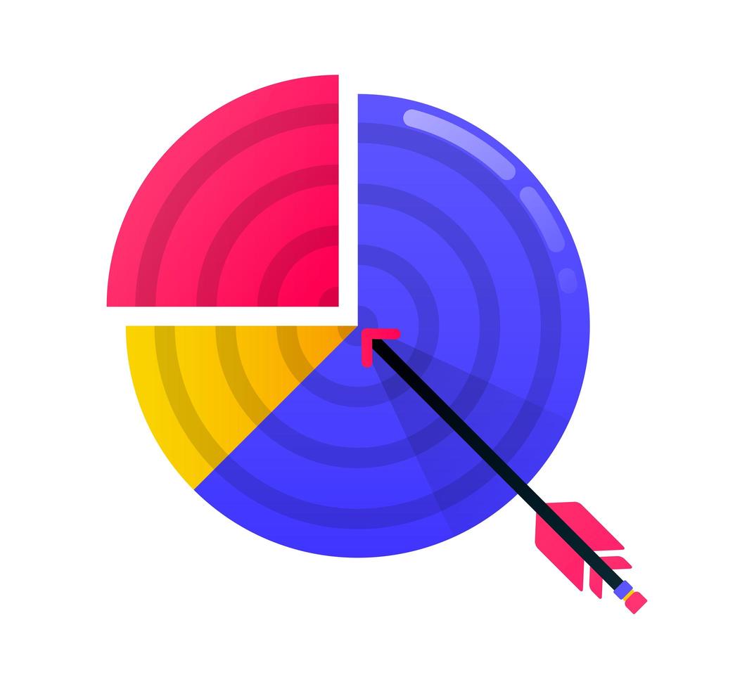 ontwerp voor het bereiken van doelen, zakelijke doelen, pijlen en darts, zakelijke motivatie, cirkeldiagram. kan ook worden gebruikt voor zaken, pictogramontwerp en grafische elementen vector