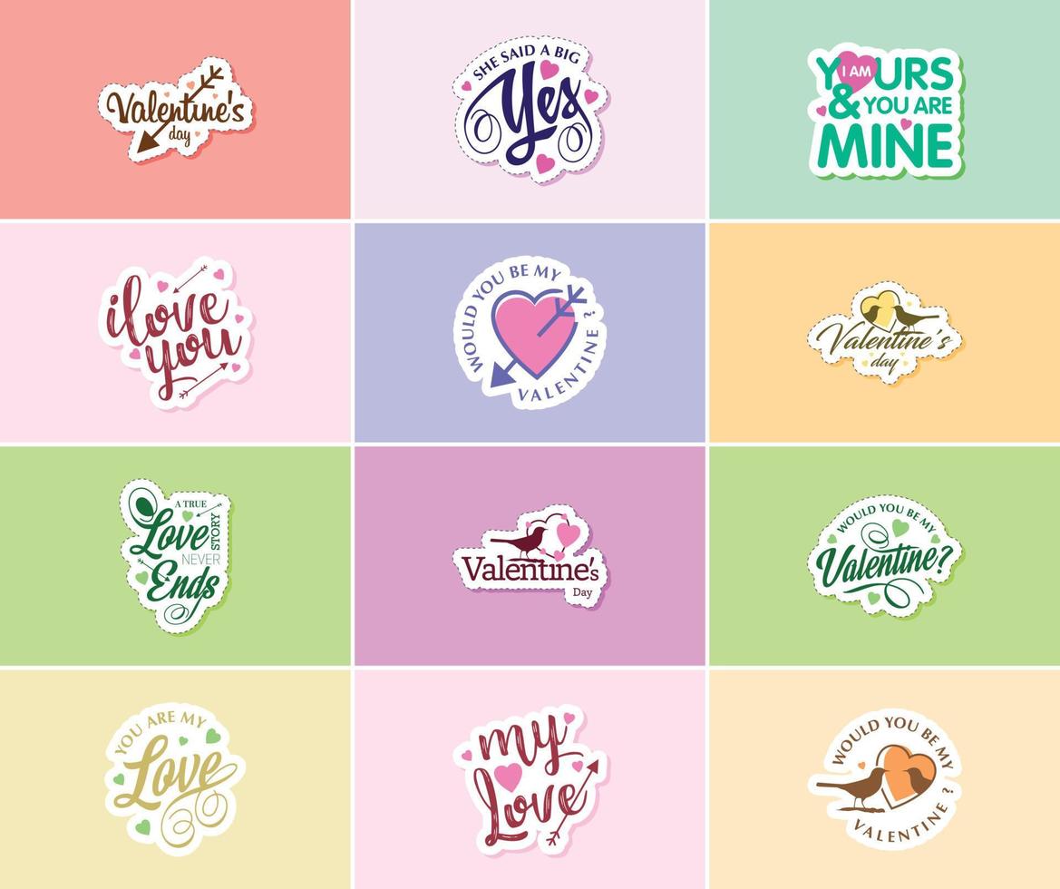 vieren uw romance met Valentijnsdag dag grafiek stickers vector