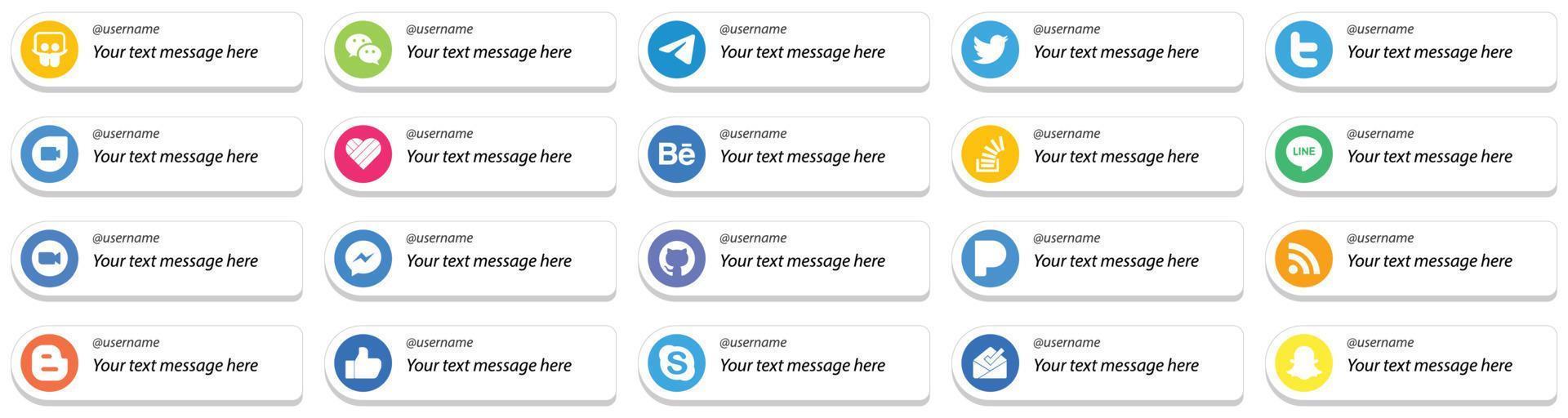 volgen me sociaal netwerk platform kaart stijl pictogrammen met Op maat bericht optie 20 pak zo net zo video. lijn. google duo. overloop en vraag pictogrammen. hoog resolutie en ten volle aanpasbare vector