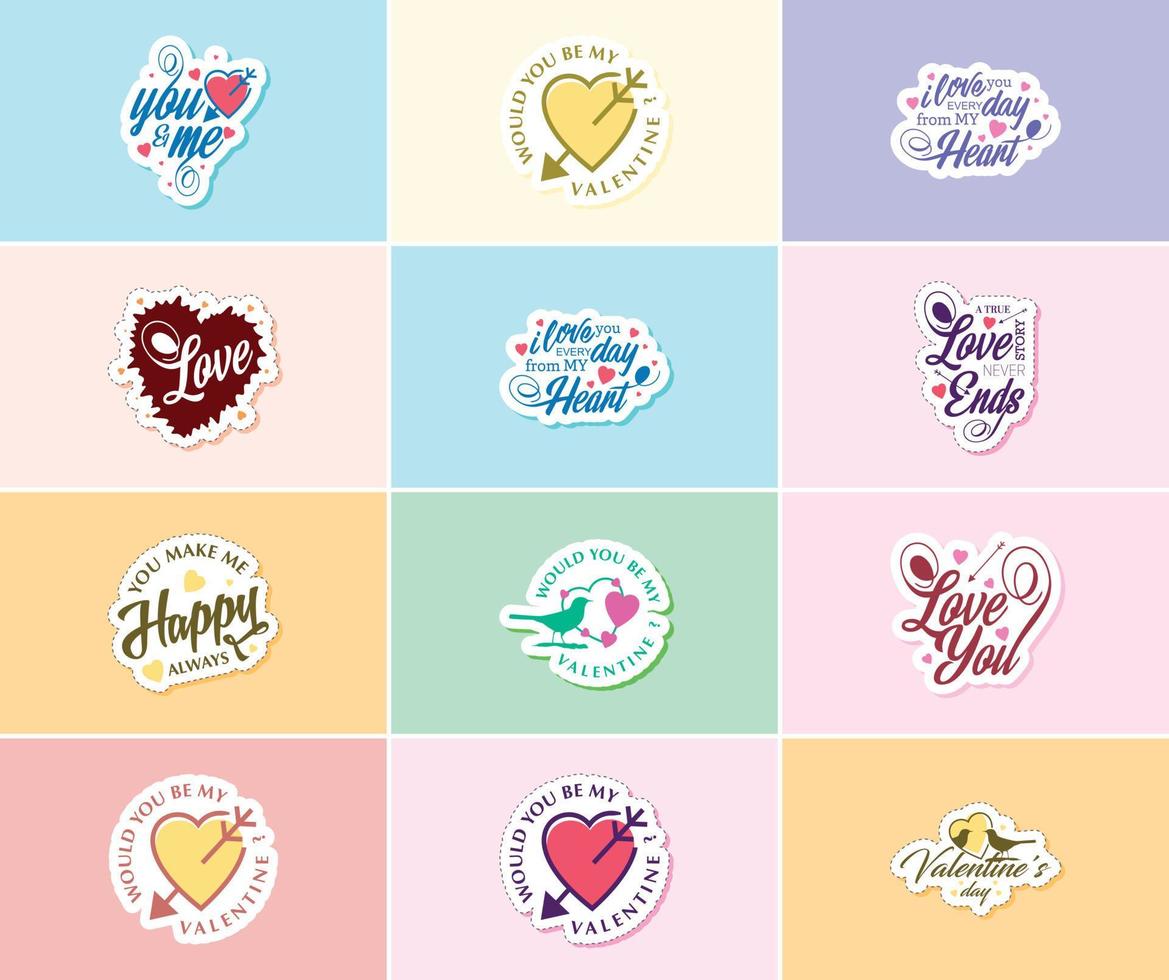 liefde belettering en grafisch stickers voor de meest romantisch dag van de jaar vector