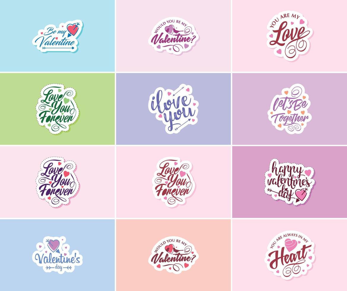 vieren liefde Aan Valentijnsdag dag met mooi typografie en grafiek stickers vector