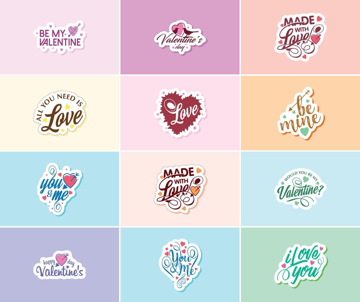 vieren uw liefde met mooi typografie en grafisch stickers vector