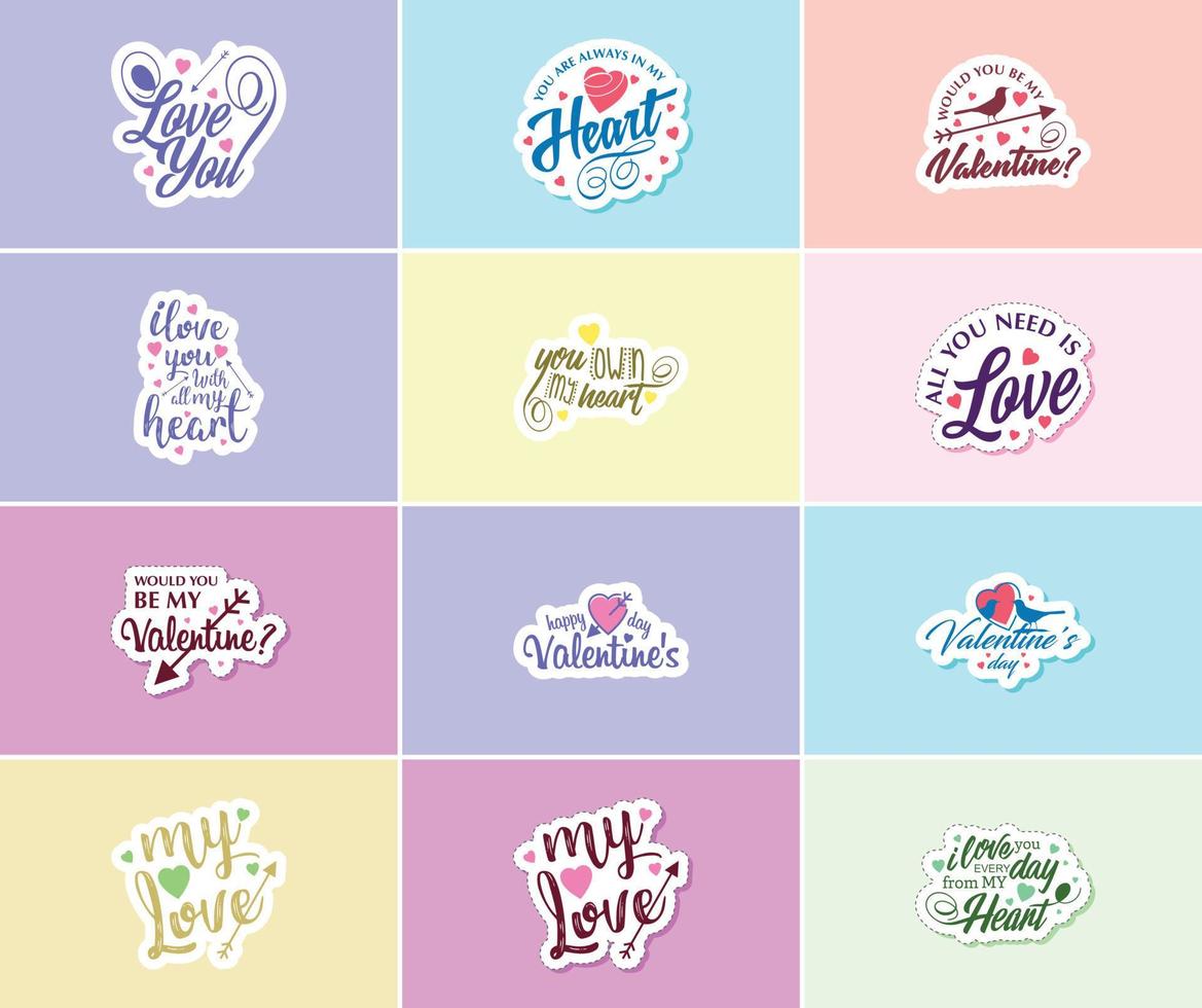 uitdrukken uw liefde met Valentijnsdag dag typografie en grafisch ontwerp stickers vector