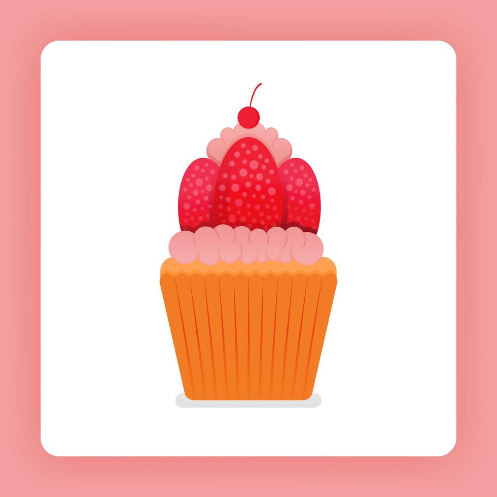 illustratie van cupcake met aardbeien slagroom. verse aardbeien en dubbel glazuur. aardbeien glazuur cake. ontwerp kan zijn voor boeken, flyer, poster, website, web, apps, bestemmingspagina's, kookboek vector