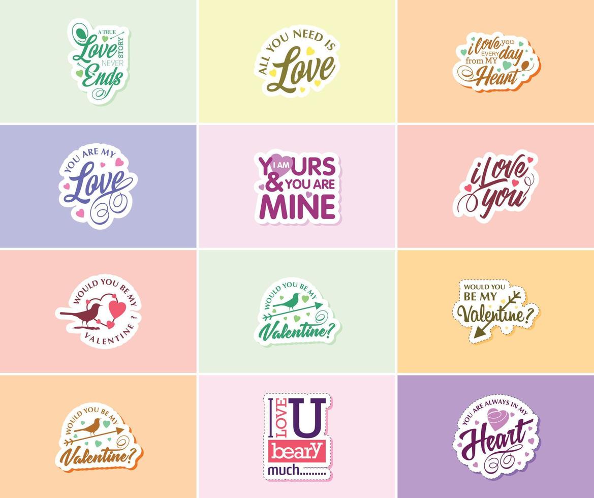 Valentijnsdag dag grafiek stickers voor de perfect romantisch gebaar vector