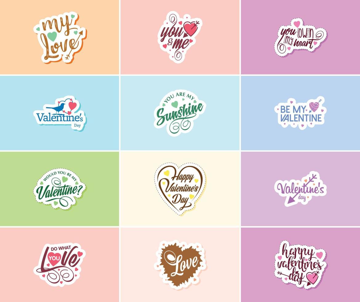 vieren liefde Aan Valentijnsdag dag met mooi typografie stickers vector