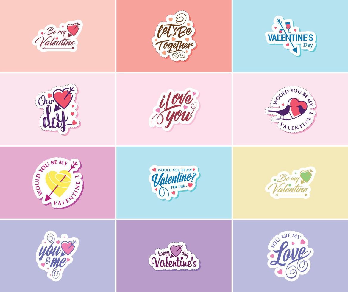 vieren liefde Aan Valentijnsdag dag met mooi typografie en grafiek stickers vector