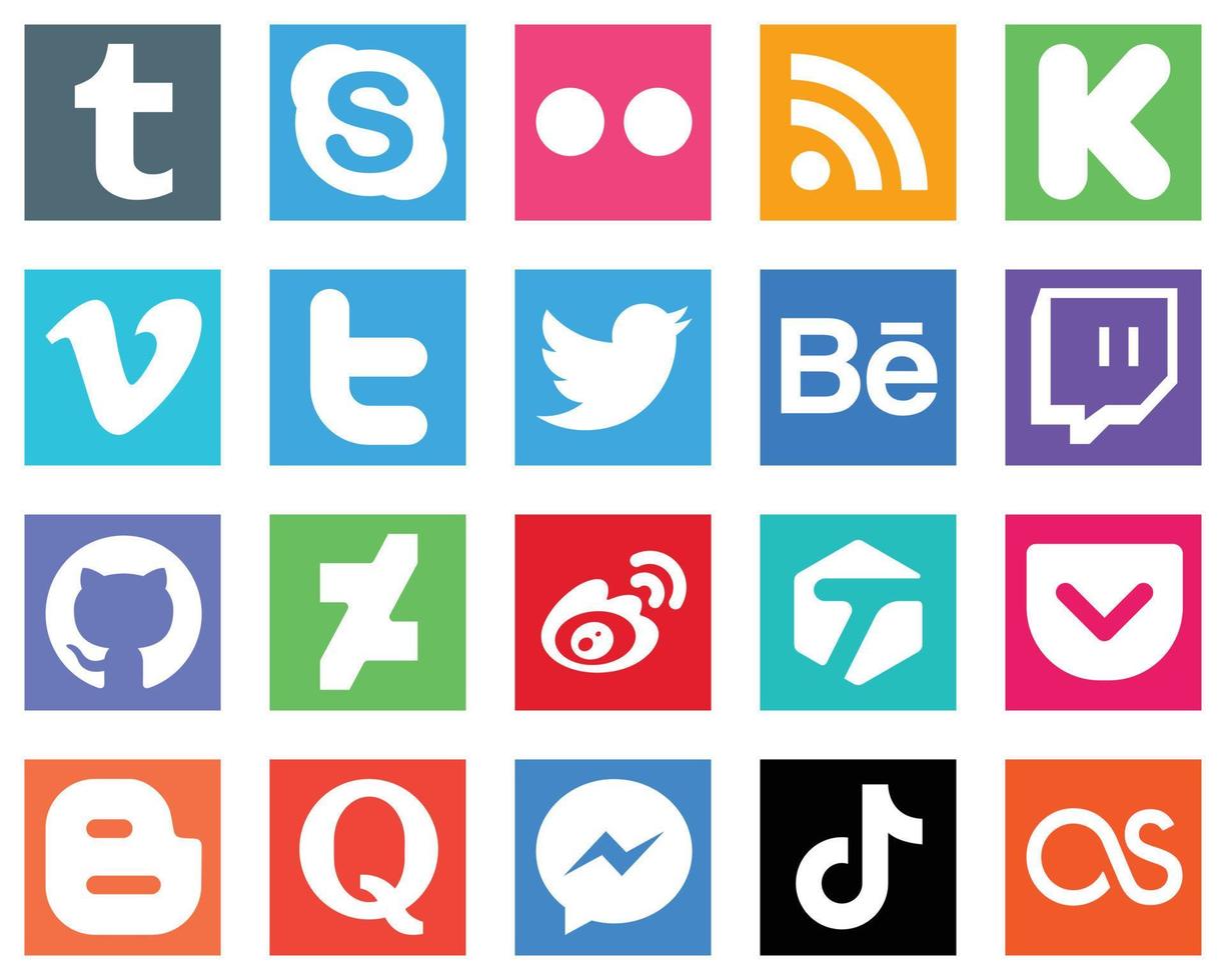 20 populair sociaal media pictogrammen zo net zo weibo, github, financiering, zenuwtrekking en tweet pictogrammen. elegant en hoog resolutie vector