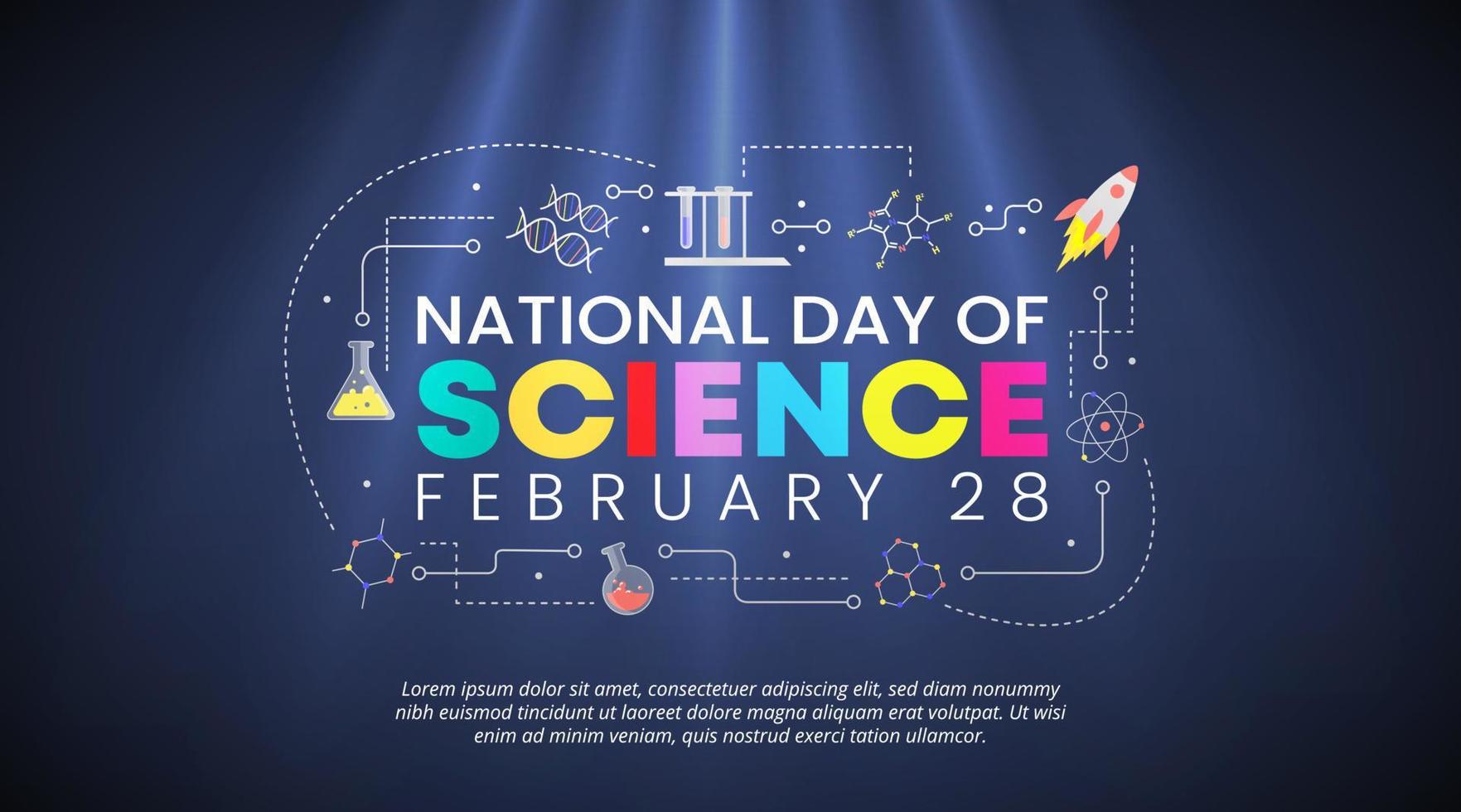 nationaal wetenschap dag achtergrond met kleurrijk wetenschap typografie vector