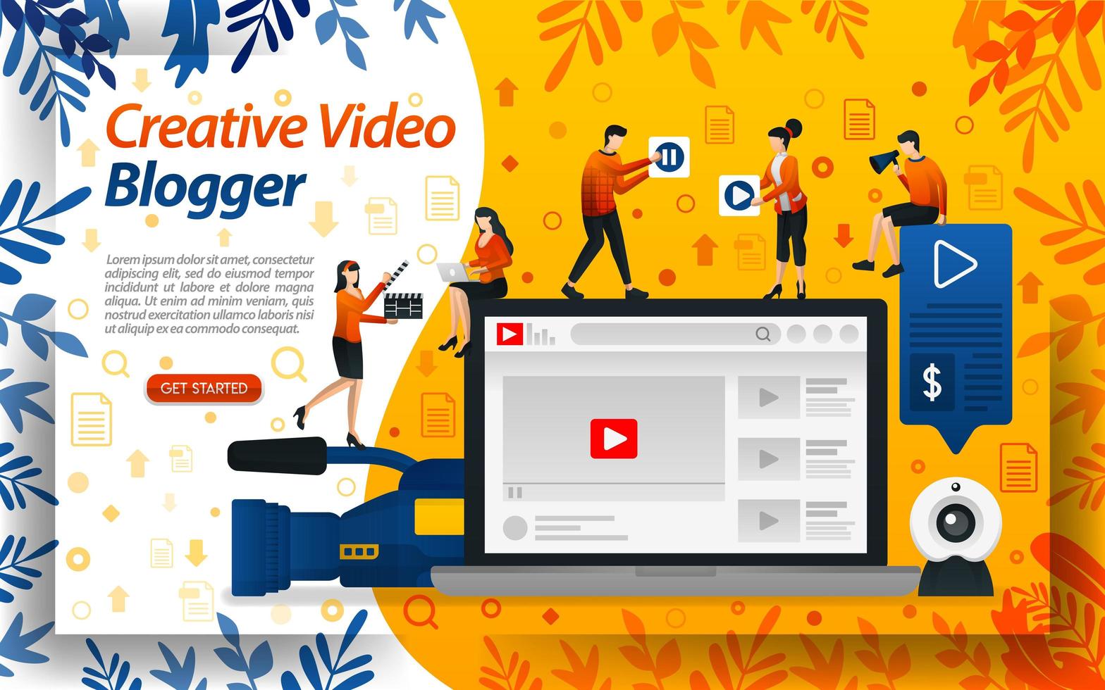 creatieve blogger-video. vlog studio voor bewerking. online influencer, vlogger en selebgram, concept vector ilustration. kan gebruiken voor bestemmingspagina, sjabloon, ui, web, mobiele app, poster, banner, flyer