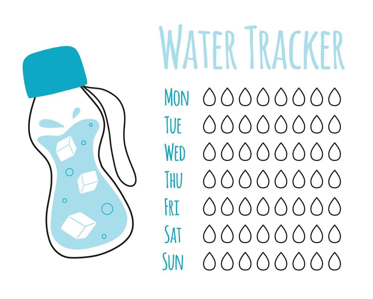 water tracker vector sjabloon. . drinken water controlelijst. water tracker met koel water fles. vector illustratie. tekening stijl.