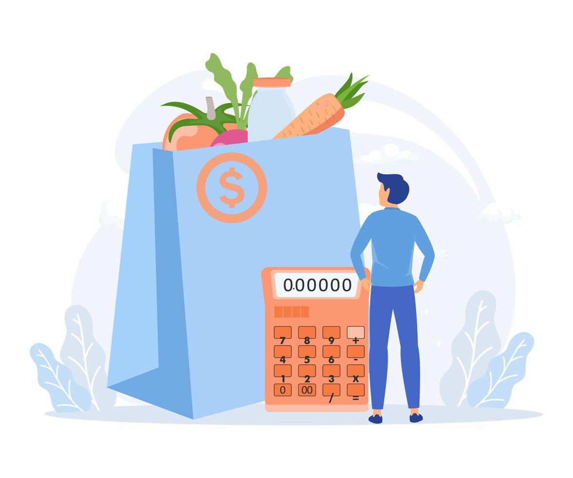 kruidenier op te slaan illustratie. karakter buying in supermarkt en online vers biologisch groenten en andere boodschappen. voedsel buying concept. vlak vector modern illustratie