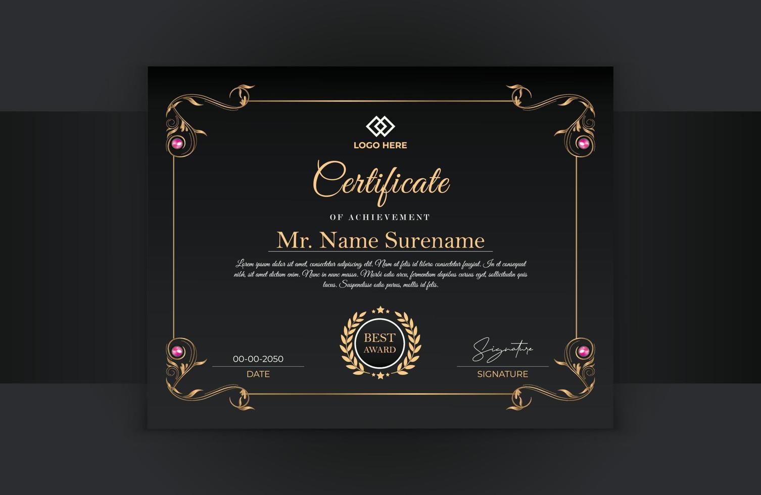 elegant certificaat sjabloon ontwerp in gouden stijl. vector