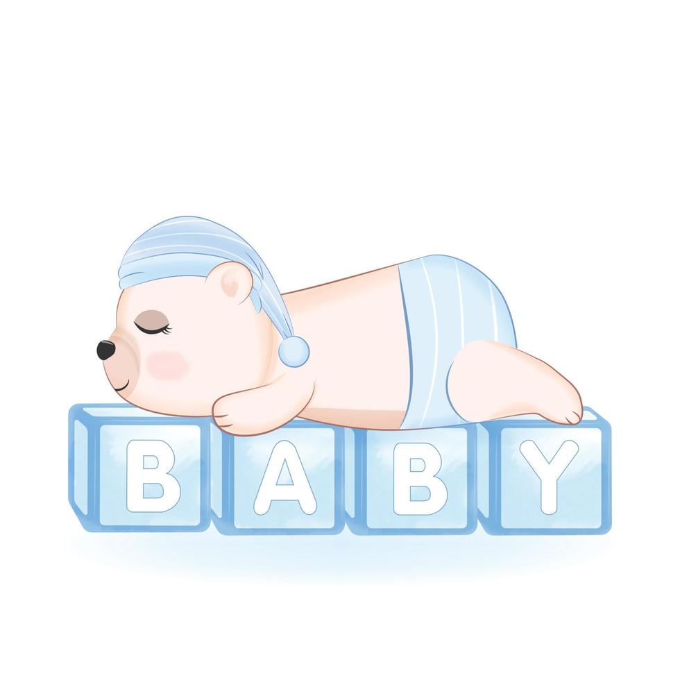 schattig baby beer slapen Aan baby speelgoed- doos illustratie vector